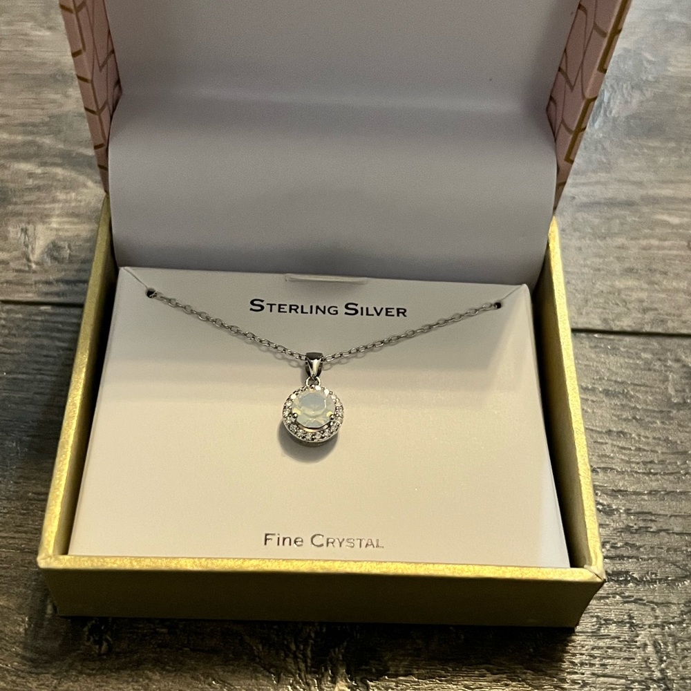 RH Macys & Co Sterling Silver Crystal, Cubic Zirconia Opal Halo Pend W/18" Chain